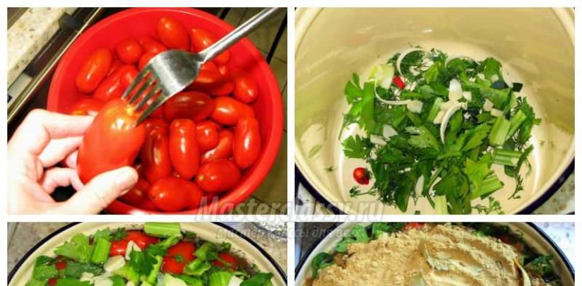 절인 토마토 요리법 : 사진이 포함 된 황금 요리법 모음 냄비에 빨간 토마토를 제대로 발효시키는 방법